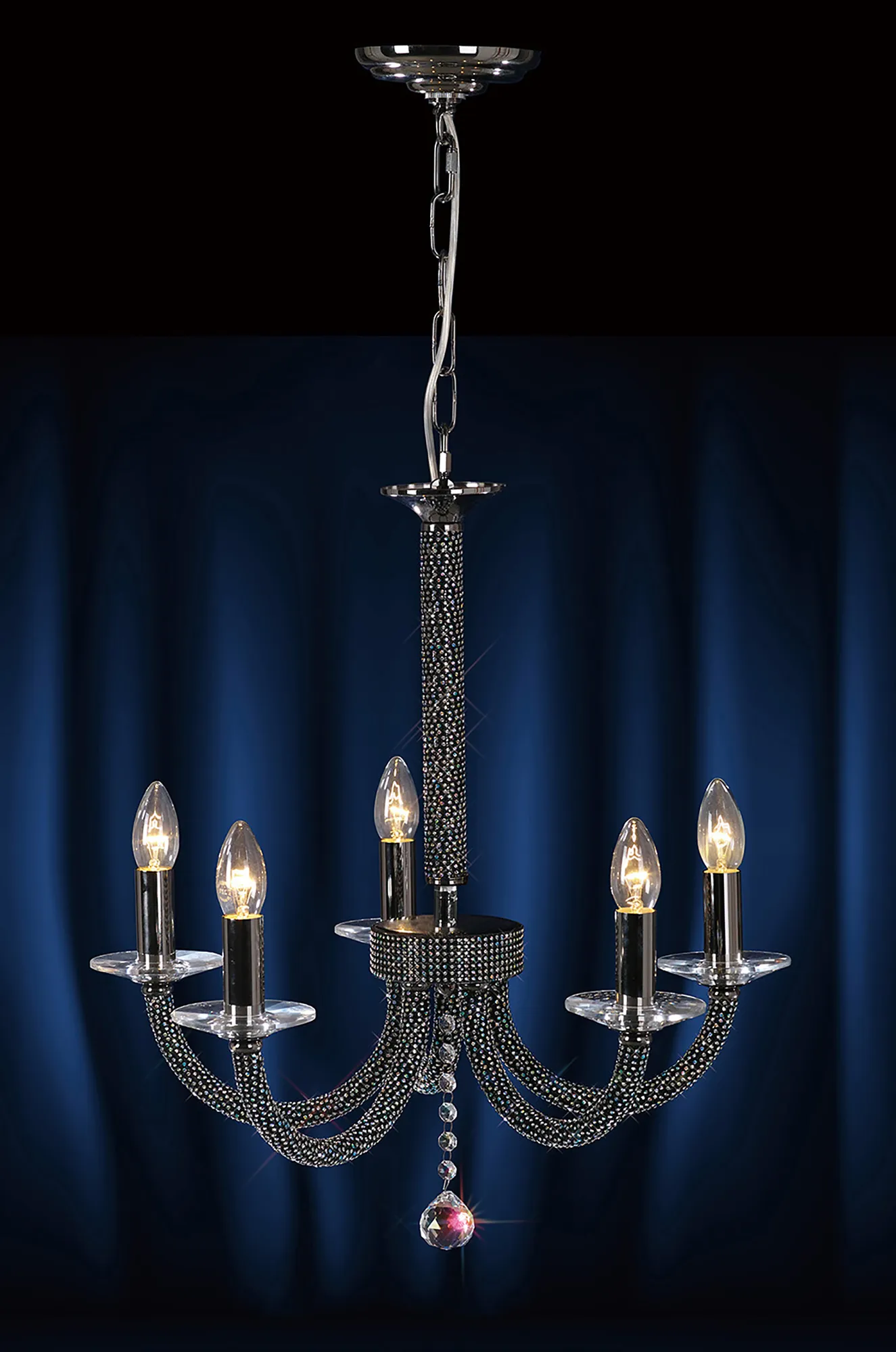 Elena Black Chrome Crystal Ceiling Lights Diyas Multi Arm Crystal Fittings